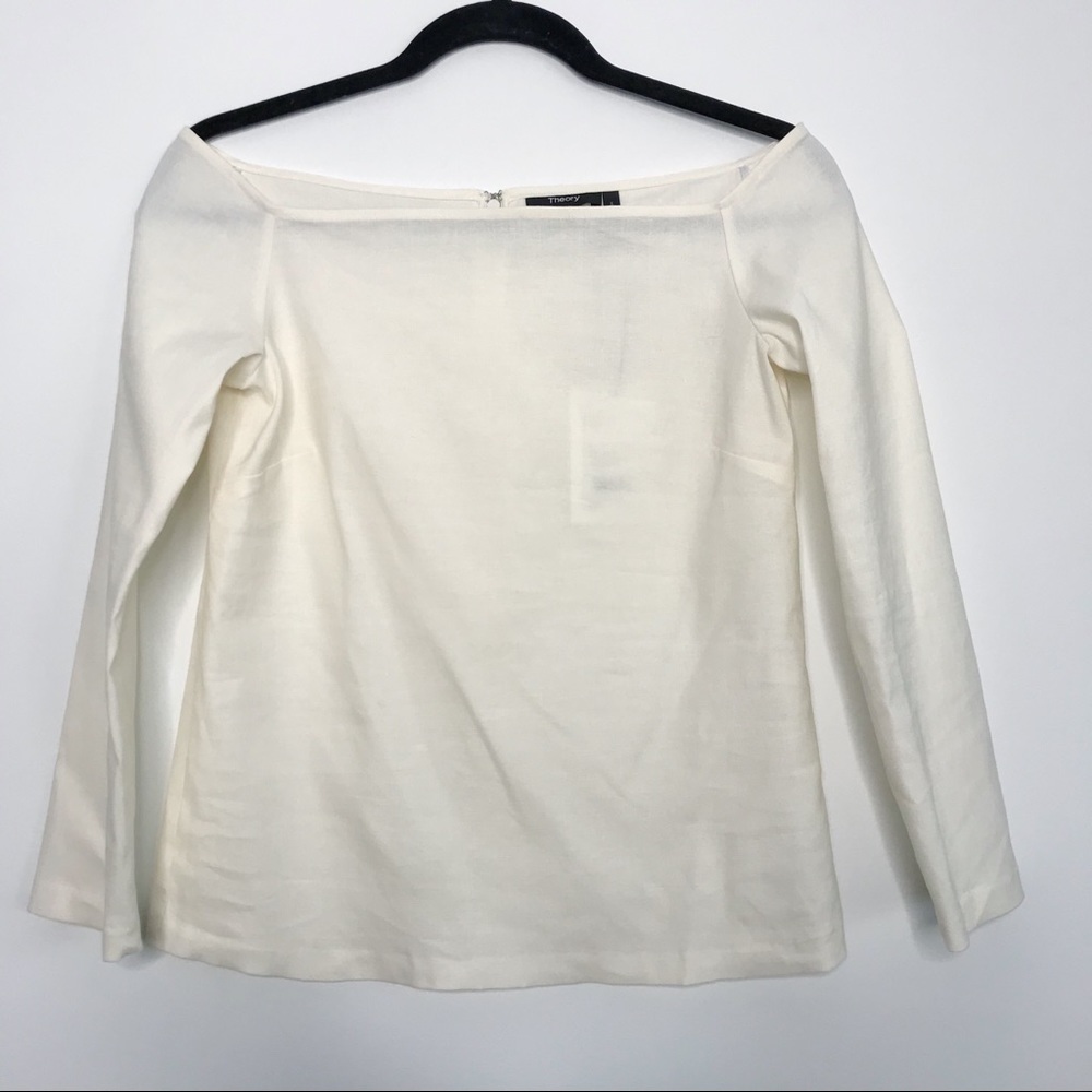 Theory Aprine Stretch Linen Off The Shoulder Top S - Picture 2 of 8